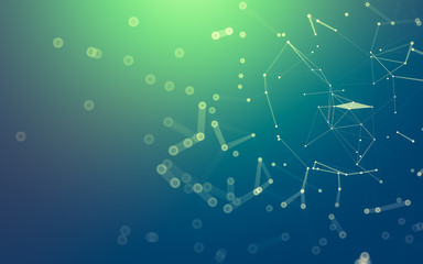 Abstract background. Molecules technology with polygonal shapes, connecting dots and lines. Connection structure. Big data visualization.