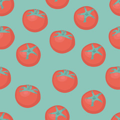 Vector red tomatoes seamless pattern. Food background on a green background. Vegetable texture for the design. Seamless pattern can be used for Wallpaper, web backgrounds.