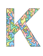 letter K for ad design or text with stained glass style
