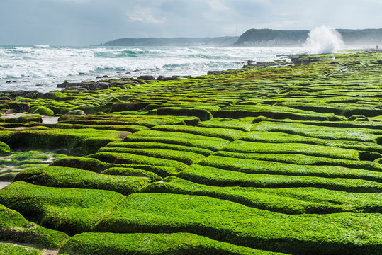Laomei green algae reef and beach in Shimen District, New Taipei, Taiwan.