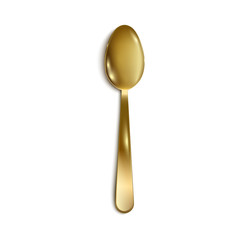Realistic gold metal tea spoon isolated on white background