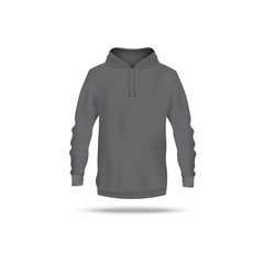 Men gray blank hoodie sweatshirt 3d realistic vector illustration isolated.