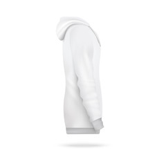 White unisex hoodie sweatshirt side view realistic vector illustration isolated.