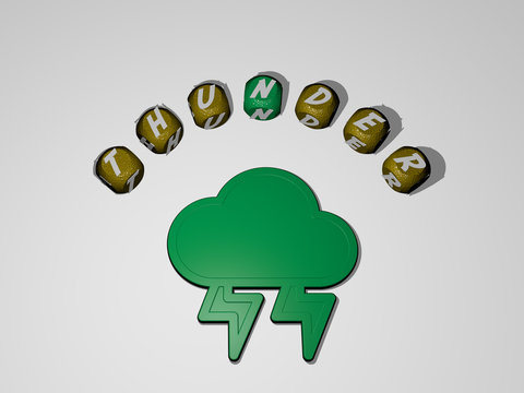 thunder icon surrounded by the text of individual letters - 3D illustration for lightning and background