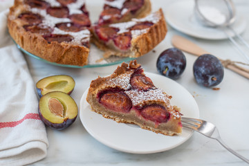 home made vanilla almond tarte with plums