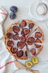 home made vanilla almond tarte with plums