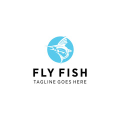 Illustration fly fish sea silhouette on circle logo design