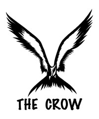 Fototapeta premium A black and white silhouette vector illustration of a crow in flight, perfect as a logo or t-shirt or tattoo design.