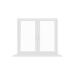 Window white plastic modern frame realistic vector illustration mockup isolated.
