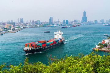 The container ship into the port of Kaohsiung, Taiwan.