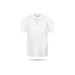 Men white polo shirt template front view, realistic vector illustration isolated.