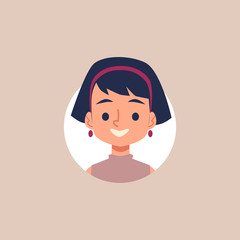 Flat cartoon girl user icon portrait inside circle frame