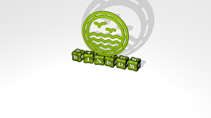 WINDOW 3D icon object on text of cubic letters - 3D illustration for background and architecture