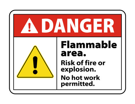 Danger Flammable Area. Risk Of Fire Or Explosion. No Hot Work Permitted. No Welding Sign And Symbol Vector Eps10