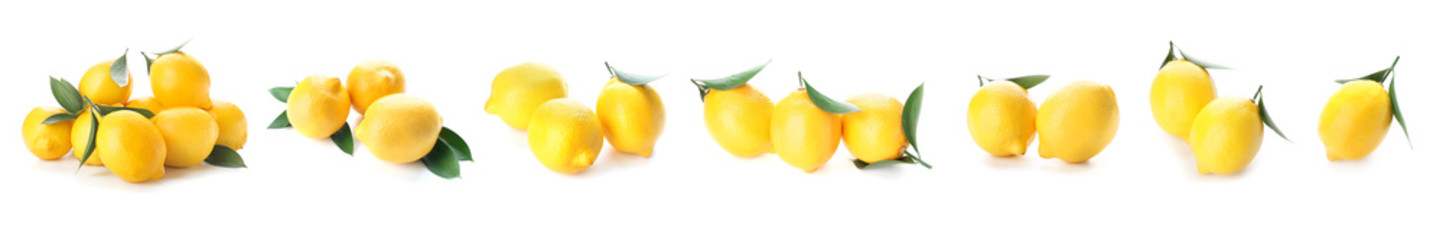 Ripe lemons on white background