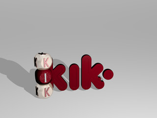 3D graphical image of kik vertically along with text built around the icon by metallic cubic letters from the top perspective. excellent for the concept presentation and slideshows
