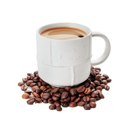 Cup of hot coffee on white background