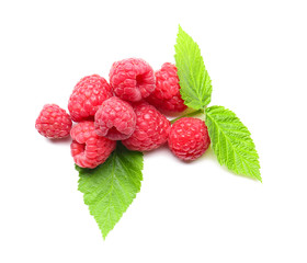 Tasty ripe raspberries on white background