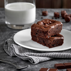 chocolate brownie with milk and ingredients