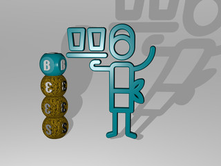 bees 3D icon and dice letter text - 3D illustration for background and honey