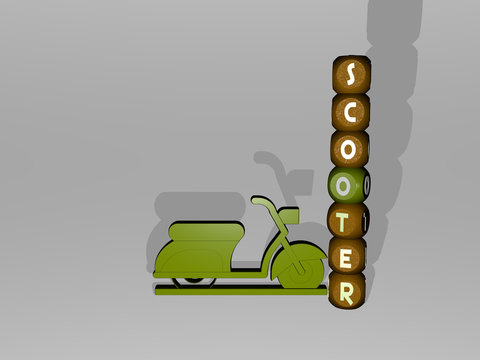 SCOOTER text beside the 3D icon - 3D illustration for electric and city