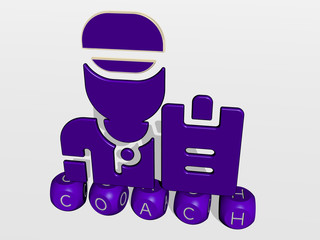 coach cubic letters with 3D icon on the top - 3D illustration for business and concept