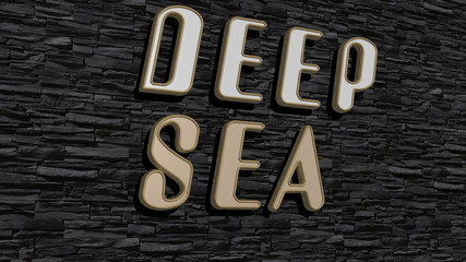 DEEP SEA text on textured wall - 3D illustration for background and blue