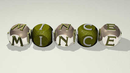 combination of MINCE built by cubic letters from the top perspective, excellent for the concept presentation for meat and background