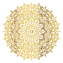 Mandala with golden gradient. Luxury ornamental in gold color. Round ornament, repeating elements.