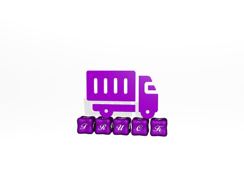 TRUCK 3D icon on cubic text - 3D illustration for car and cargo