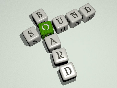 sound board crossword by cubic dice letters - 3D illustration for music and background