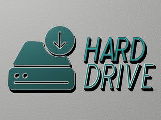 hard drive icon and text on the wall - 3D illustration for background and construction