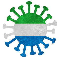 The national flag of Sierra Leone with corona virus or bacteria