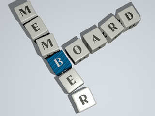 board member crossword by cubic dice letters - 3D illustration for background and wooden