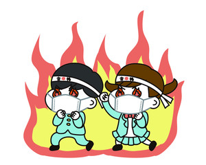 マスクで応援やる気満々学生さん