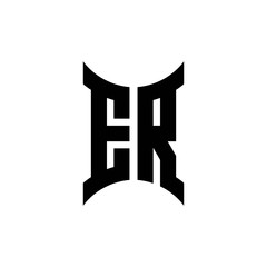 ER monogram logo with curved side