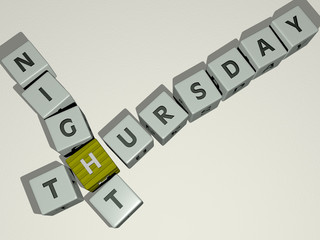 Thursday night crossword by cubic dice letters - 3D illustration for background and calendar