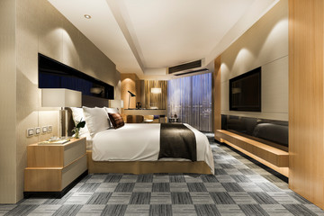 3d rendering luxury classic modern bedroom suite in hotel