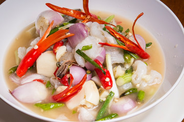 Thai clear soup with chilli and shallot