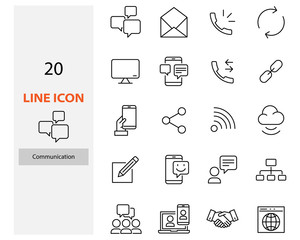 set of communication thin line icons, contact, video call