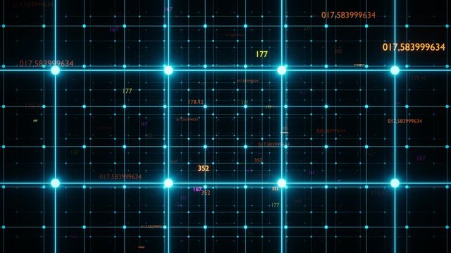 Digital fly code background loop. Big Data code network. 4K loop animation. Blue version. 