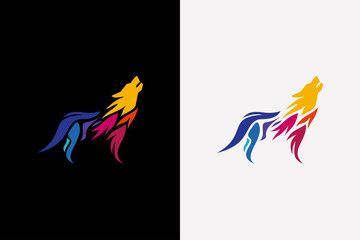 wolf colorful logo design vector