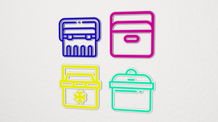 portable fridge colorful set of icons - 3D illustration