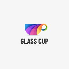 Fototapeta na wymiar Vector Logo Illustration Glass Cup Gradient Colorful Style.