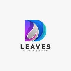 Vector Logo Illustration Leaves Gradient Colorful Style.