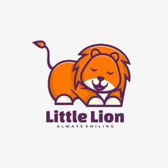 Vector Logo Illustration Little Lion Simple Mascot Style.