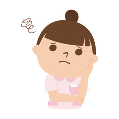 女性看護師のイラスト。トラブルがあって困ってる女性。