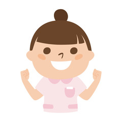 女性看護師のイラスト。元気いっぱいの女性。