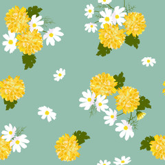 Seamless vector illustration with yellow chrysanthemums