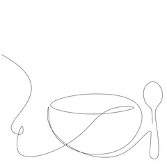 Dinner lunch on white background. Soup line drawing vector illustration